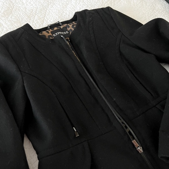 Black, wool like blazer/pea coat with patterned lining. - Picture 2 of 5